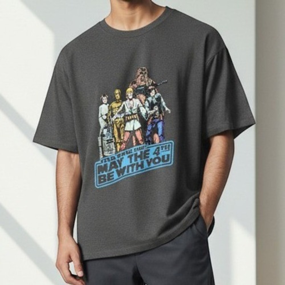 Star Wars Day May The 4th Be With You Graphic T-Shirt Charcoal Gray Mens Large